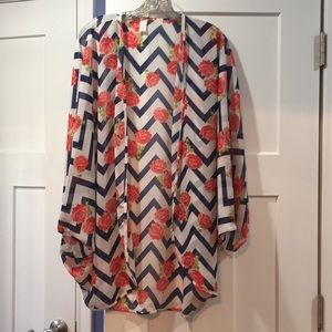 2XL Navy and White Chevron Kimono